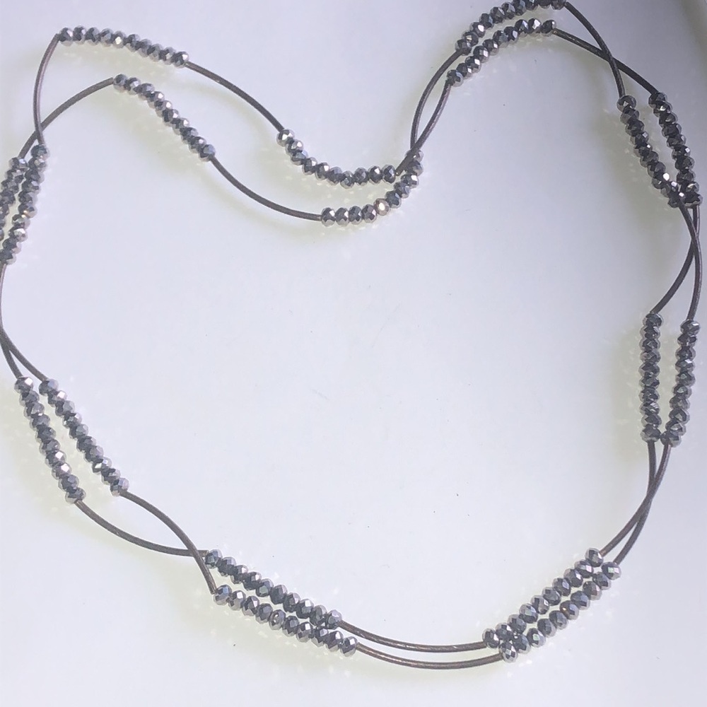 Gunmetal Gray Metallic Glass Beaded Boho Necklace - Picture 3 of 8
